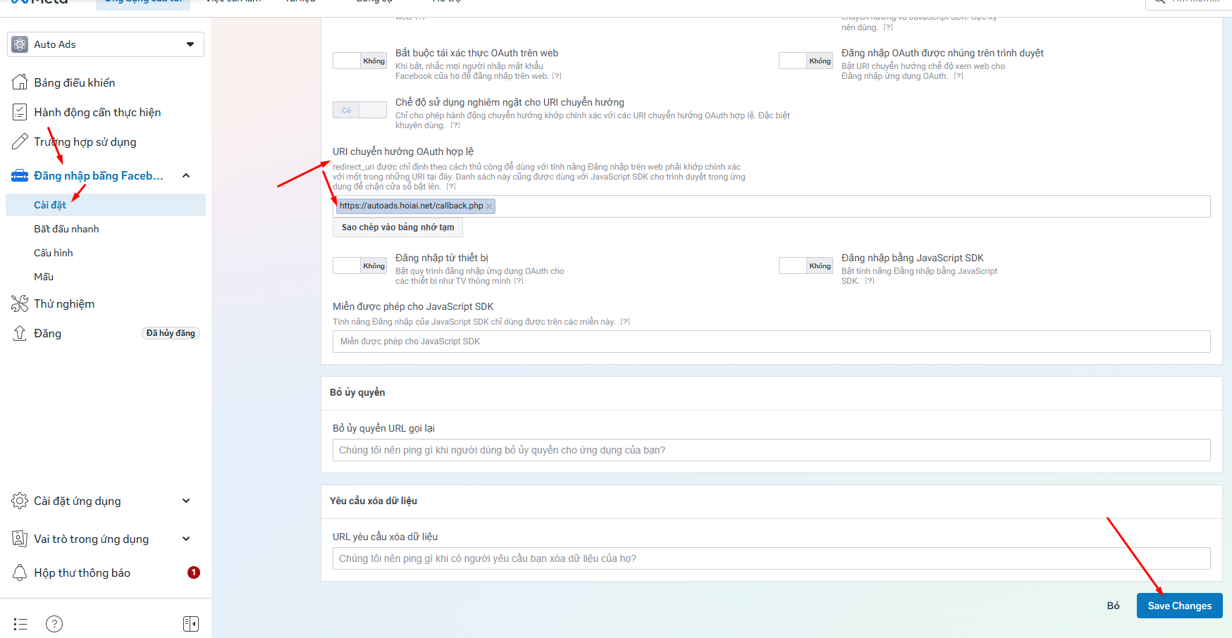 Valid OAuth Redirect URIs