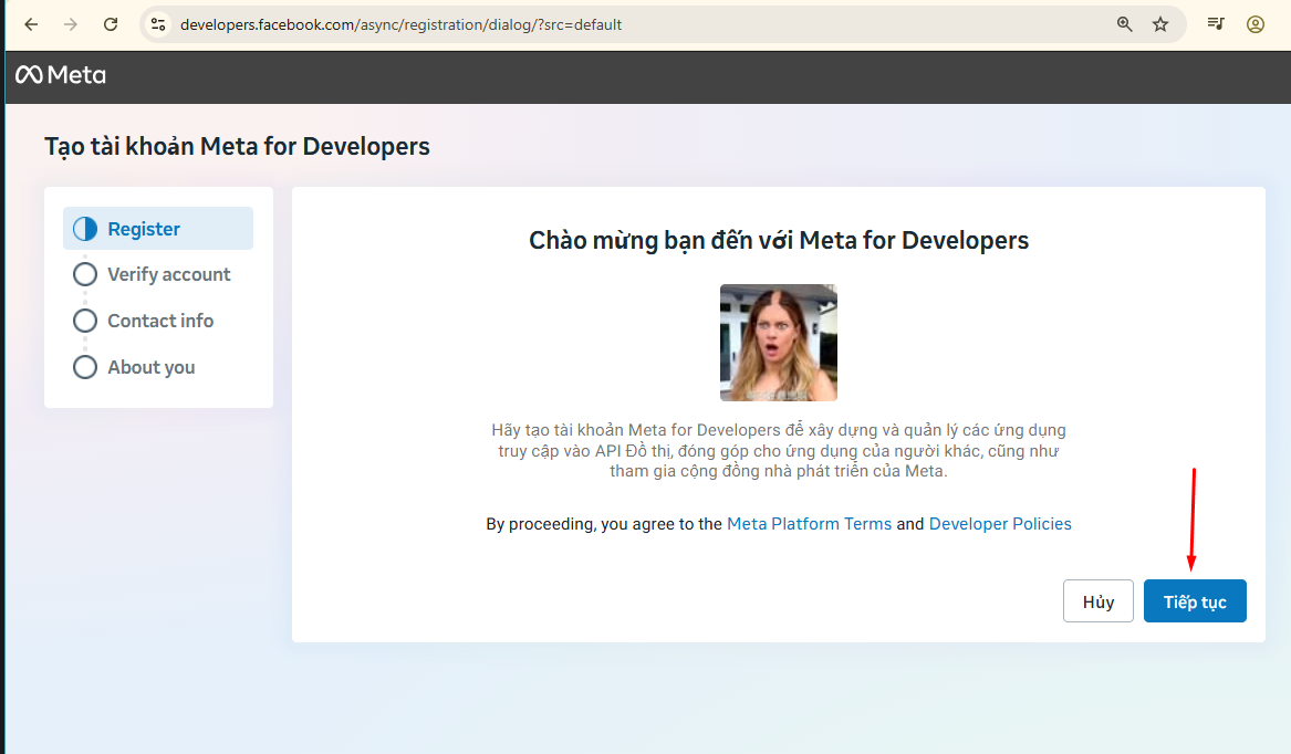 Màn chào mừng Meta for Developers